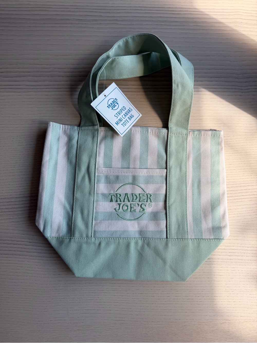 Trader Joe’s Mini Canvas Tote Bag Green Striped NWT Limited Edition